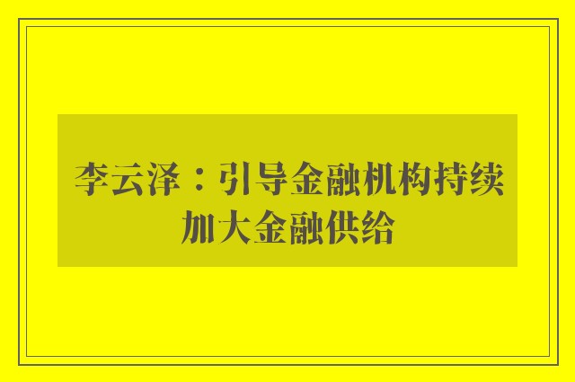 李云泽：引导金融机构持续加大金融供给