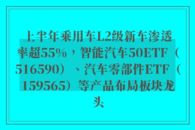 上半年乘用车L2级新车渗透率超55%，智能汽车50ETF（516590）、汽车零部件ETF（159565）等产品布局板块龙头