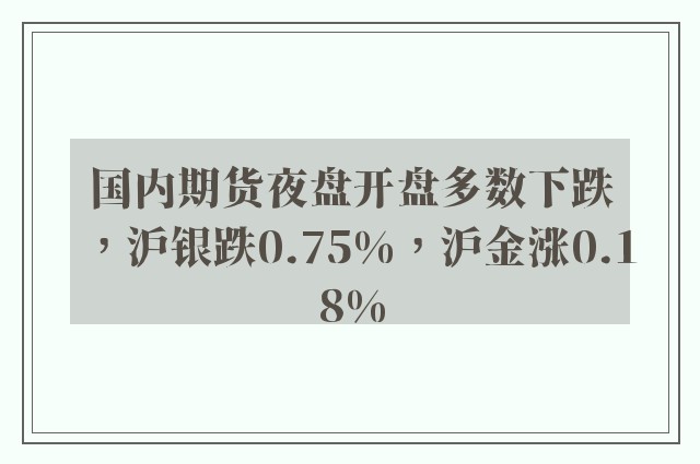 国内期货夜盘开盘多数下跌，沪银跌0.75%，沪金涨0.18%