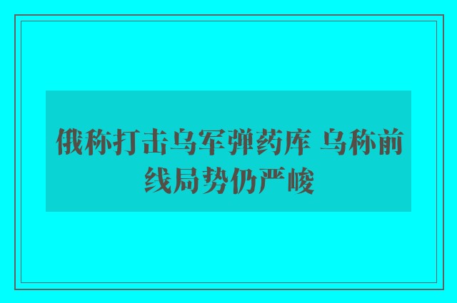 俄称打击乌军弹药库 乌称前线局势仍严峻