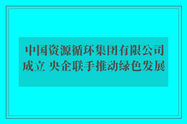 中国资源循环集团有限公司成立 央企联手推动绿色发展