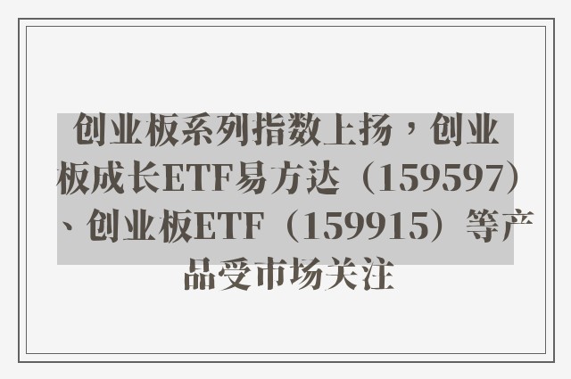 创业板系列指数上扬，创业板成长ETF易方达（159597）、创业板ETF（159915）等产品受市场关注