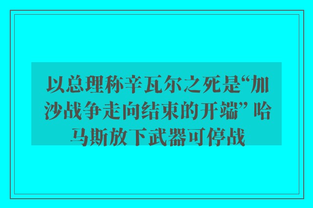 以总理称辛瓦尔之死是“加沙战争走向结束的开端” 哈马斯放下武器可停战