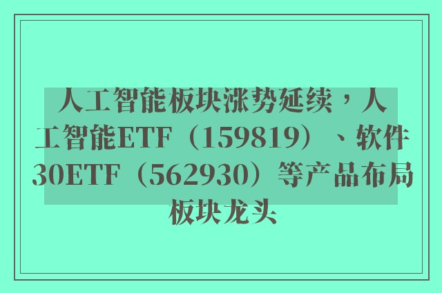 人工智能板块涨势延续，人工智能ETF（159819）、软件30ETF（562930）等产品布局板块龙头