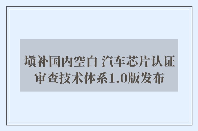 填补国内空白 汽车芯片认证审查技术体系1.0版发布