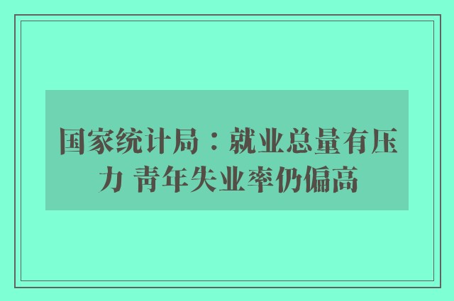 国家统计局：就业总量有压力 青年失业率仍偏高