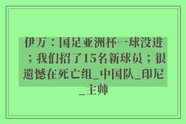 伊万：国足亚洲杯一球没进；我们招了15名新球员；很遗憾在死亡组_中国队_印尼_主帅