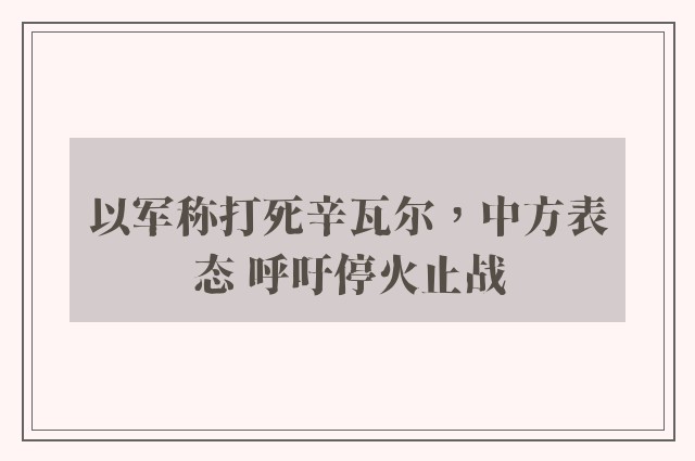 以军称打死辛瓦尔，中方表态 呼吁停火止战