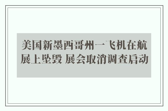 美国新墨西哥州一飞机在航展上坠毁 展会取消调查启动