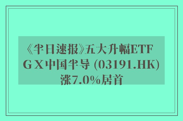 《半日速报》五大升幅ETF ＧＸ中国半导 (03191.HK) 涨7.0%居首