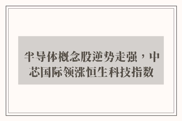 半导体概念股逆势走强，中芯国际领涨恒生科技指数