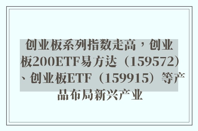 创业板系列指数走高，创业板200ETF易方达（159572）、创业板ETF（159915）等产品布局新兴产业