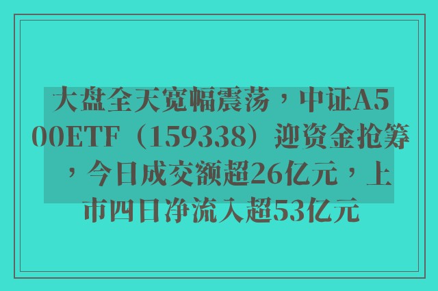 大盘全天宽幅震荡，中证A500ETF（159338）迎资金抢筹，今日成交额超26亿元，上市四日净流入超53亿元