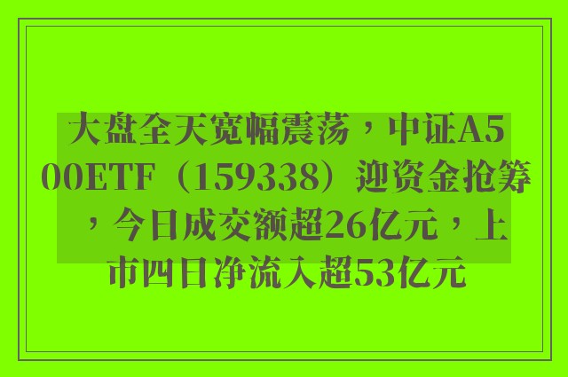 大盘全天宽幅震荡，中证A500ETF（159338）迎资金抢筹，今日成交额超26亿元，上市四日净流入超53亿元