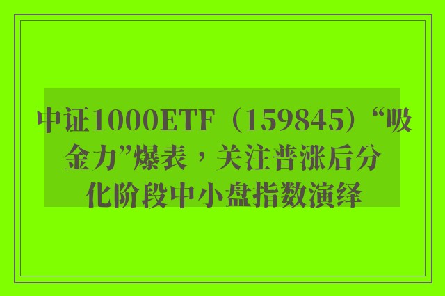 中证1000ETF（159845）“吸金力”爆表，关注普涨后分化阶段中小盘指数演绎