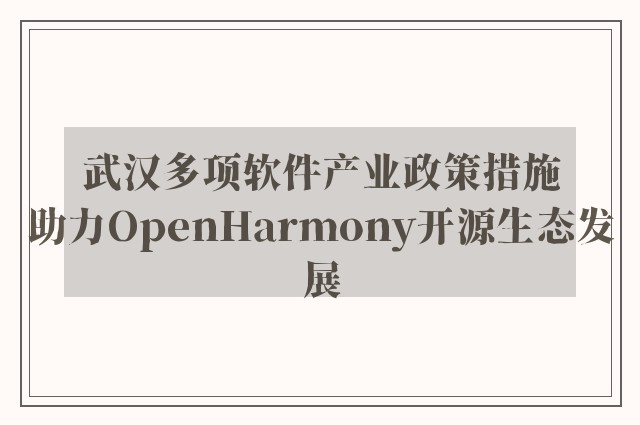 武汉多项软件产业政策措施助力OpenHarmony开源生态发展