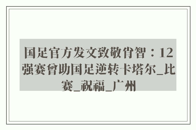 国足官方发文致敬肖智：12强赛曾助国足逆转卡塔尔_比赛_祝福_广州