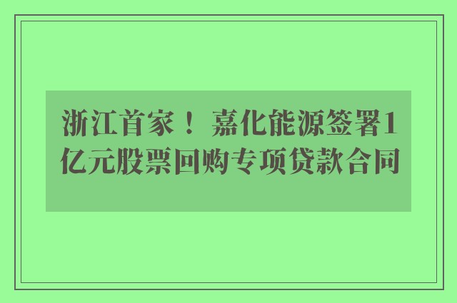 浙江首家！ 嘉化能源签署1亿元股票回购专项贷款合同