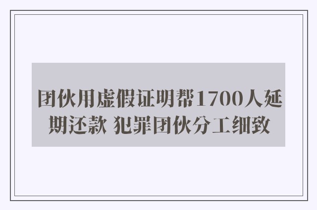 团伙用虚假证明帮1700人延期还款 犯罪团伙分工细致