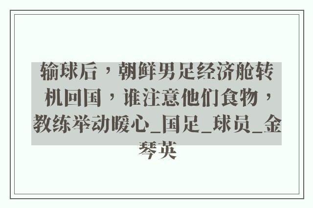 输球后，朝鲜男足经济舱转机回国，谁注意他们食物，教练举动暖心_国足_球员_金琴英