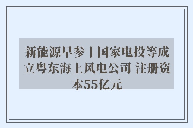 新能源早参丨国家电投等成立粤东海上风电公司 注册资本55亿元