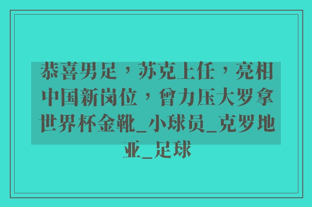 恭喜男足，苏克上任，亮相中国新岗位，曾力压大罗拿世界杯金靴_小球员_克罗地亚_足球