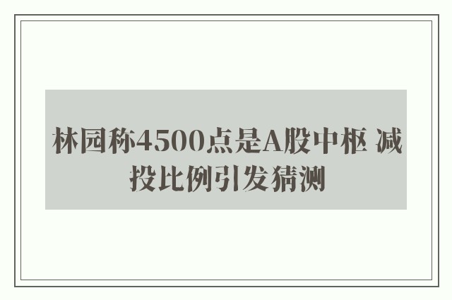 林园称4500点是A股中枢 减投比例引发猜测