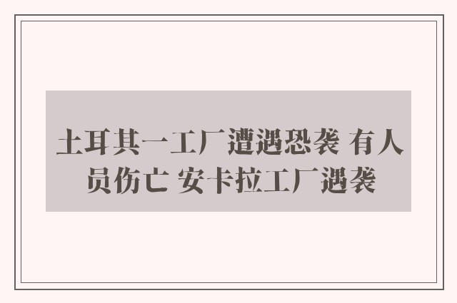 土耳其一工厂遭遇恐袭 有人员伤亡 安卡拉工厂遇袭