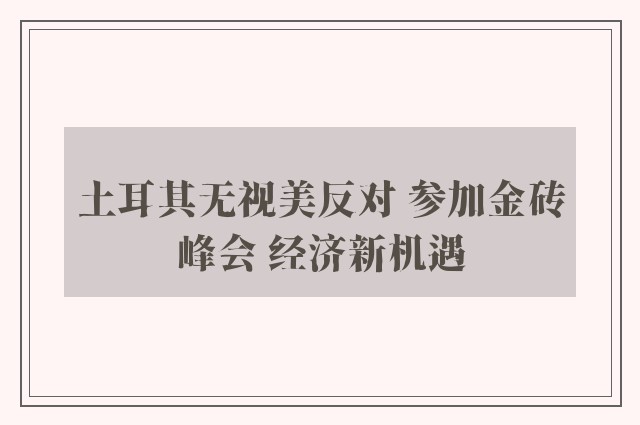 土耳其无视美反对 参加金砖峰会 经济新机遇