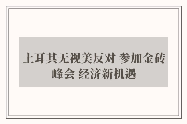 土耳其无视美反对 参加金砖峰会 经济新机遇