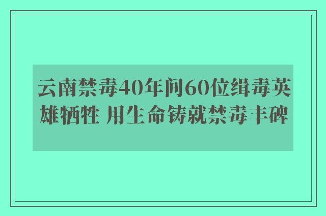 云南禁毒40年间60位缉毒英雄牺牲 用生命铸就禁毒丰碑