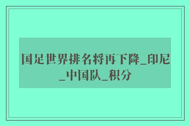 国足世界排名将再下降_印尼_中国队_积分