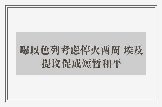 曝以色列考虑停火两周 埃及提议促成短暂和平