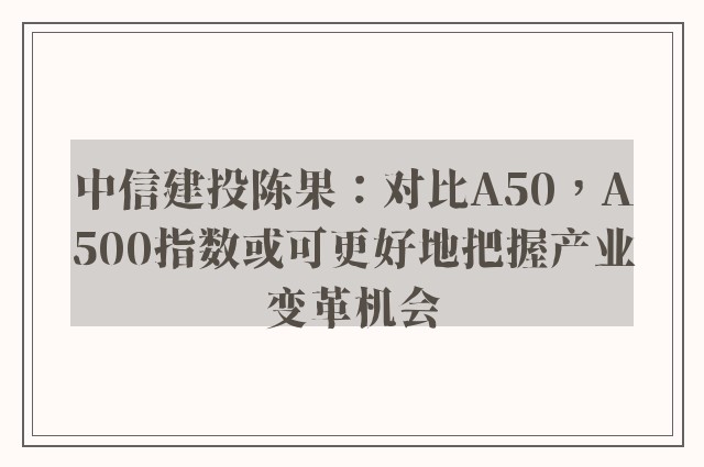 中信建投陈果：对比A50，A500指数或可更好地把握产业变革机会