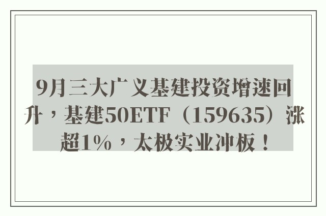 9月三大广义基建投资增速回升，基建50ETF（159635）涨超1%，太极实业冲板！