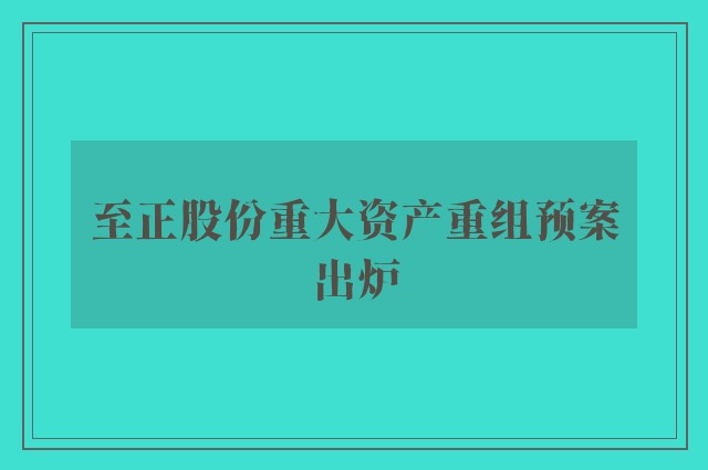 至正股份重大资产重组预案出炉