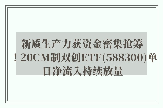 新质生产力获资金密集抢筹！20CM制双创ETF(588300)单日净流入持续放量