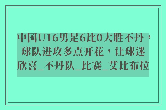 中国U16男足6比0大胜不丹，球队进攻多点开花，让球迷欣喜_不丹队_比赛_艾比布拉