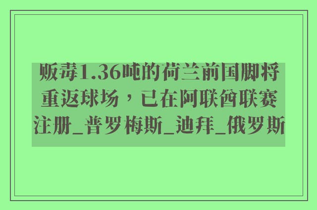 贩毒1.36吨的荷兰前国脚将重返球场，已在阿联酋联赛注册_普罗梅斯_迪拜_俄罗斯