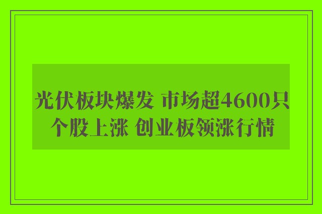 光伏板块爆发 市场超4600只个股上涨 创业板领涨行情