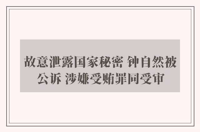 故意泄露国家秘密 钟自然被公诉 涉嫌受贿罪同受审