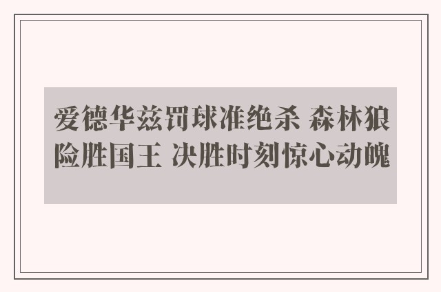 爱德华兹罚球准绝杀 森林狼险胜国王 决胜时刻惊心动魄