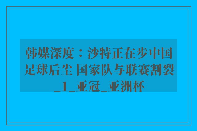 韩媒深度：沙特正在步中国足球后尘 国家队与联赛割裂_1_亚冠_亚洲杯