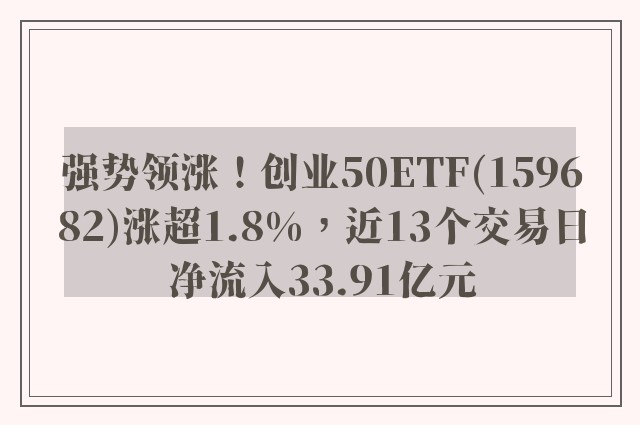 强势领涨！创业50ETF(159682)涨超1.8%，近13个交易日净流入33.91亿元