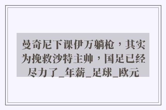 曼奇尼下课伊万躺枪，其实为挽救沙特主帅，国足已经尽力了_年薪_足球_欧元