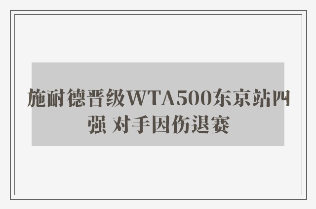 施耐德晋级WTA500东京站四强 对手因伤退赛