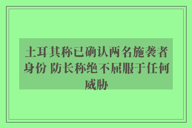 土耳其称已确认两名施袭者身份 防长称绝不屈服于任何威胁