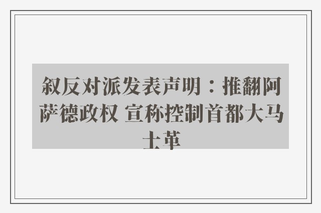 叙反对派发表声明：推翻阿萨德政权 宣称控制首都大马士革