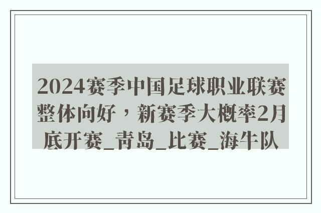 2024赛季中国足球职业联赛整体向好，新赛季大概率2月底开赛_青岛_比赛_海牛队