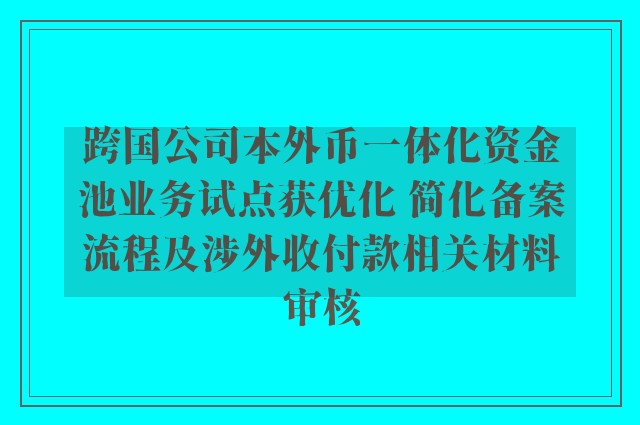 跨国公司本外币一体化资金池业务试点获优化 简化备案流程及涉外收付款相关材料审核